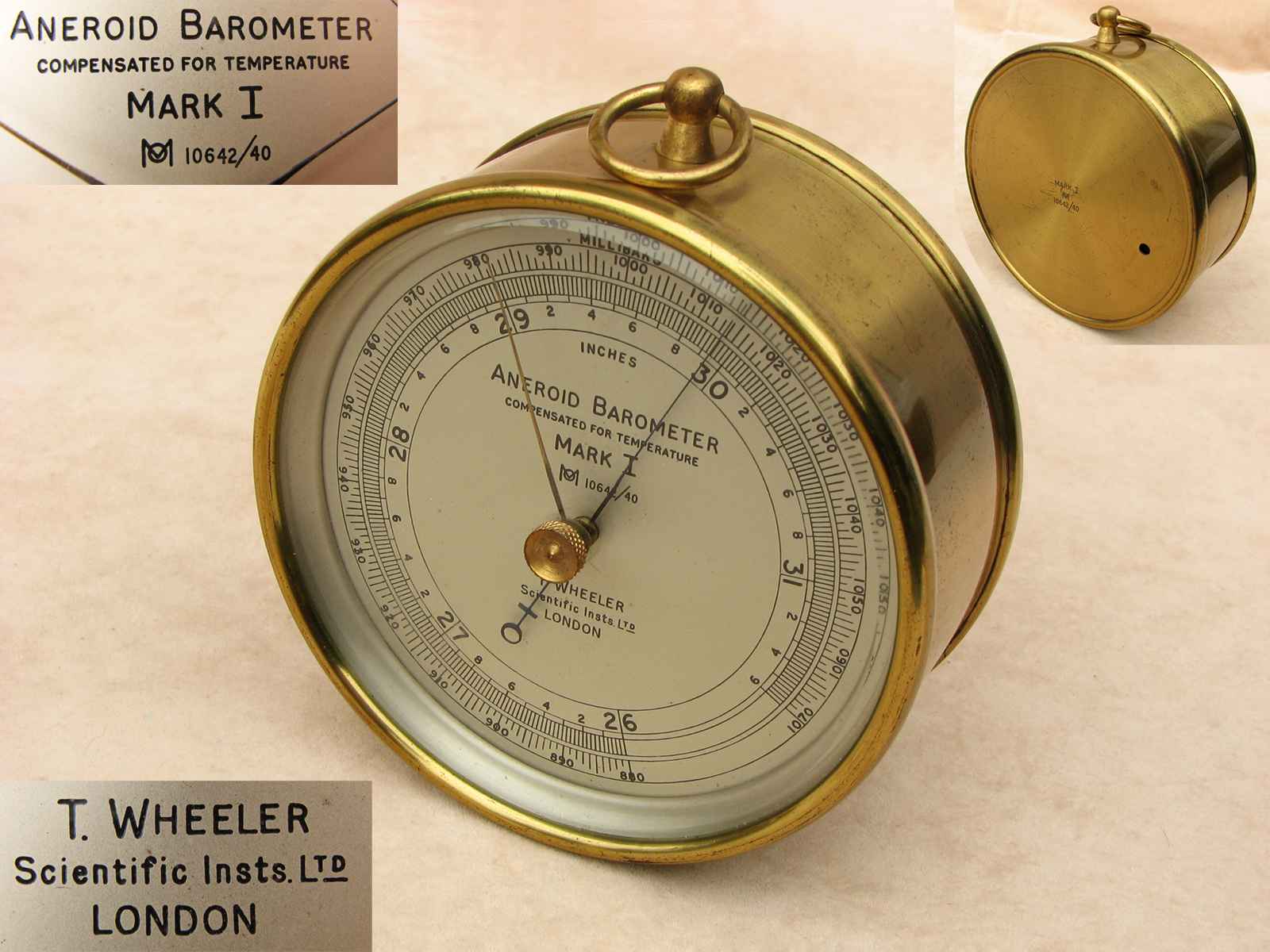 1940s Mark 1 Air Ministry aneroid barometer by T Wheeler